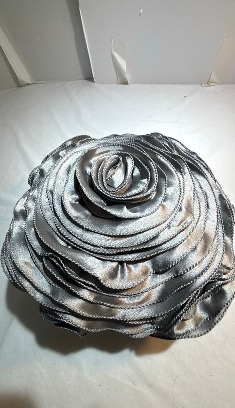 Cynthia Rowley Silver Satin Rose Pillow